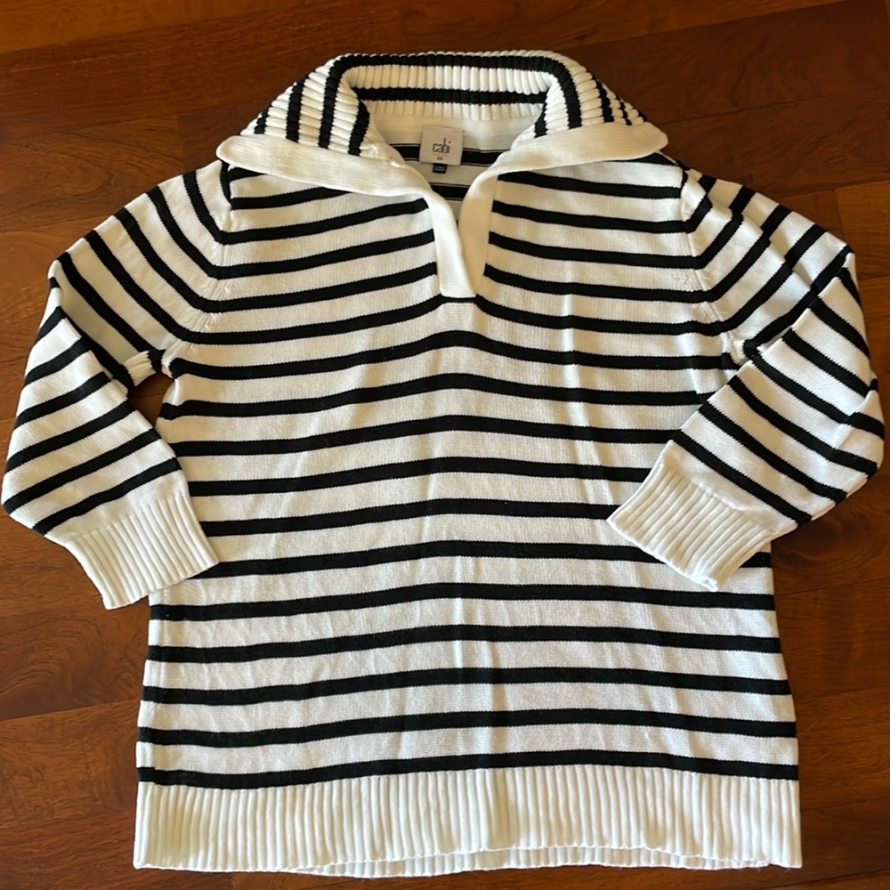 Cabi black and white collared sweater